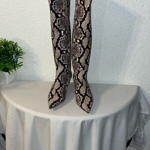 Gianni Bini Gray and Cream Over the Knee Boots
